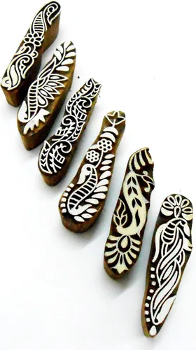 Vista 3 de CraftsofIndia® - Sellos de madera con estampado de henna mehendi con diseño de bordes (6 unidades)
