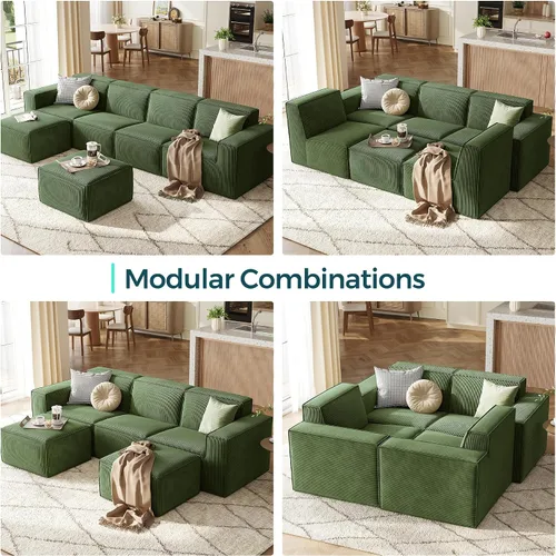 Vista 7 de LINSY HOME Sofá Seccional Modular, Sofá de 105" en Forma de U de 3 Asientos con 2 Otomanas, Sofás Seccionales de Pana Tipo Nube para Sala de Estar