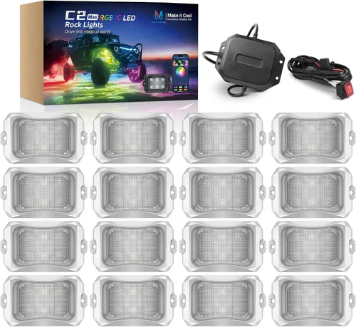 Vista 13 de MICTUNING C2 Max RGB+IC Chasing Color Rock Lights - 2 piezas (no incluye controlador)