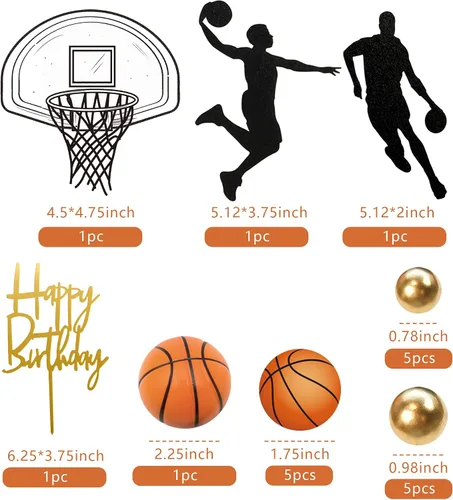 Vista 2 de 20 decoraciones para pasteles de baloncesto, decoraciones de pastel con temática de estrellas de baloncesto para decoración de pastel de cumpleaños
