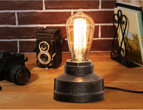 Vista 5 de Base de lámpara de mesa pequeña con control táctil, luz táctil industrial, base de bombilla Edison vintage, regulable para mesita de noche, luz