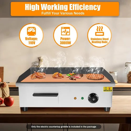 Vista 4 de Plancha eléctrica antiadherente de 3000 W, parrilla termostática de doble control de 572 °F/572.0 °F con disyuntor de sobrecarga, parrilla