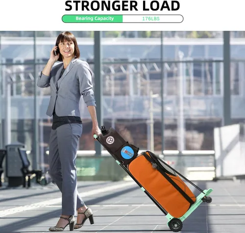 Vista 4 de Carro plegable para camión de mano de 176.4 lbs/176 libras, carrito utilitario de equipaje resistente con 4 ruedas giratorias, señal de advertencia
