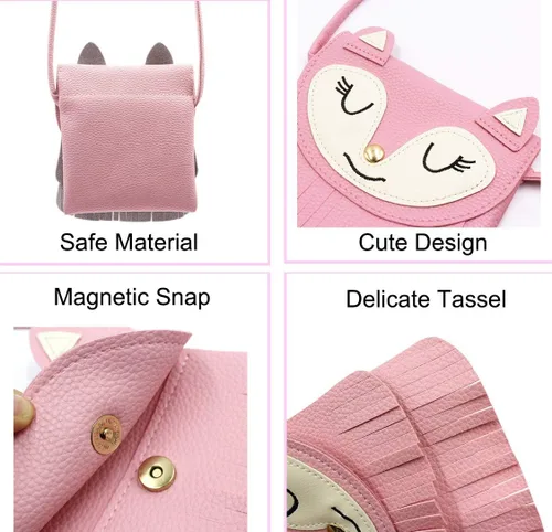 Vista 5 de ZGMYC Bolso de hombro con borla de gato, monedero pequeño, bolso cruzado para niños y niñas