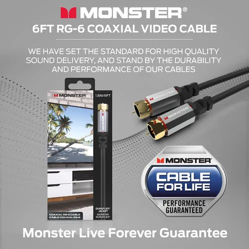 Vista 7 de Monster Essentials - Cable coaxial RG-6 con conector de cable coaxial F-Pin chapado en oro, cable de Internet de alta velocidad con cubierta