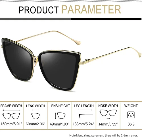 Vista 3 de Joopin - Lentes de sol de gran tamaño con forma de ojos de gato para mujer, con marco de metal de moda