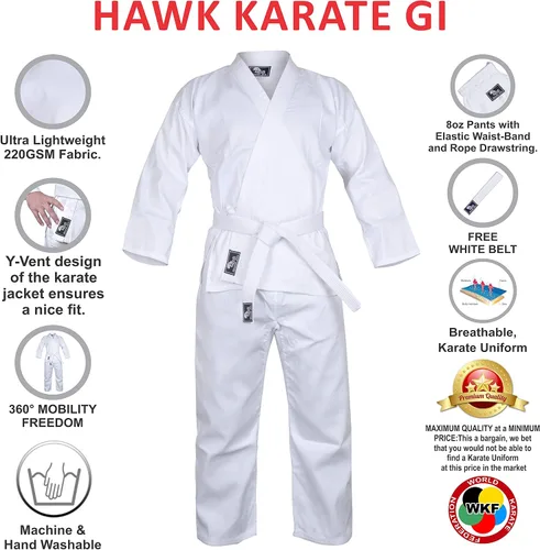 Vista 3 de Hawk Sports Karate Uniform for Kids & Adults Lightweight Student Karate Gi Martial Arts Uniform with Belt