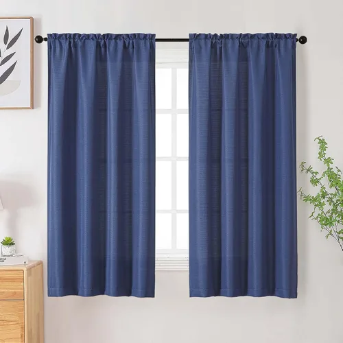 Vista 143 de Cortinas de lino para dormitorio y sala de estar de 96 pulgadas de largo, juego de 2 paneles, con bolsillo para cortinero, filtrado de luz, textura