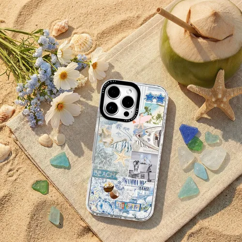 Vista 9 de para iPhone 7/8/SE, funda con collage nostálgico de playa con tabla de surf y Stay Salty, protección contra caídas de grado militar, cubierta