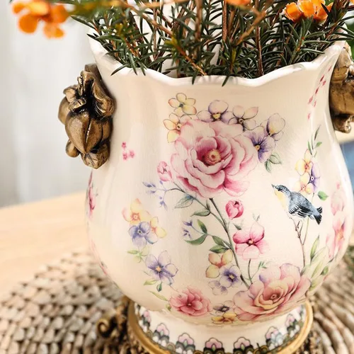 Vista 4 de Jarrón alto de piso chino de cerámica para decoración del hogar, florero japonés de 8.3 pulgadas, recipiente sofisticado para ramas decorativas
