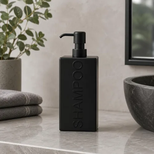 Vista 13 de Dispensador rectangular de resina para baño, champú y acondicionador de baño, botella de lavado corporal, diseño moderno de bomba recargable Gris