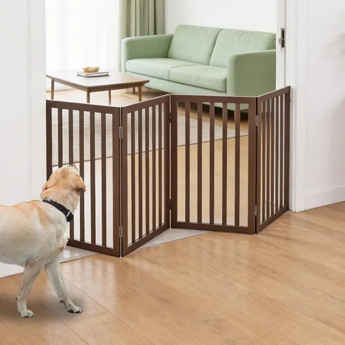 Vista 12 de Puerta para perros para interiores, valla independiente para perros, para la casa, puertas, pasillos o escaleras, puerta para mascotas plegable