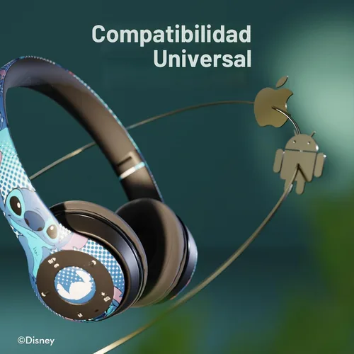 Vista 4 de iJoy Disney Lilo & Stitch Expressions - Auriculares Bluetooth plegables inalámbricos con micrófono integrado, diseño de expresiones de puntada
