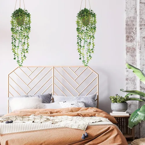 Vista 4 de Nisoger Plantas colgantes artificiales pequeñas plantas falsas en maceta, plantas de imitación para interiores y exteriores, estética, oficina, sala