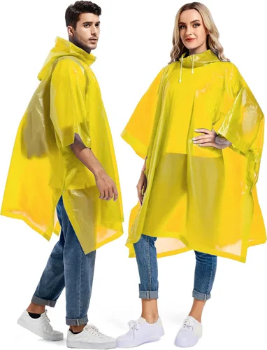 Vista 41 de Paquete de 2 ponchos de lluvia para adultos, reutilizables, impermeables, de supervivencia, emergencia, resistente, con capucha con cordón