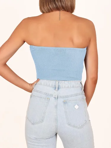Vista 5 de ANRABESS Camiseta sin tirantes para mujer, sexy, de punto acanalado, nudo torcido, bandeau, sin mangas, corsé Y2K