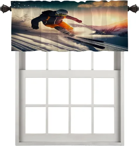 Vista 17 de Cortinas geométricas de cocina para ventanas, color negro, blanco, turquesa, cenefas opacas de poliéster multicapa para cocina, paquete de 2