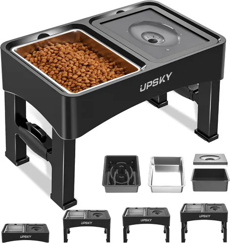 Vista 9 de UPSKY Cuencos para Perros Elevados 2-en-1 con Alimentador Lento, Soporte de Cuenco Elevado Ajustable en 4 Alturas, Cuencos para Perros sin Derrame