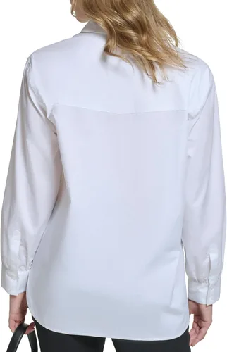 Vista 4 de Karl Lagerfeld Paris Blusa deportiva de manga larga con rayas de popelina para mujer