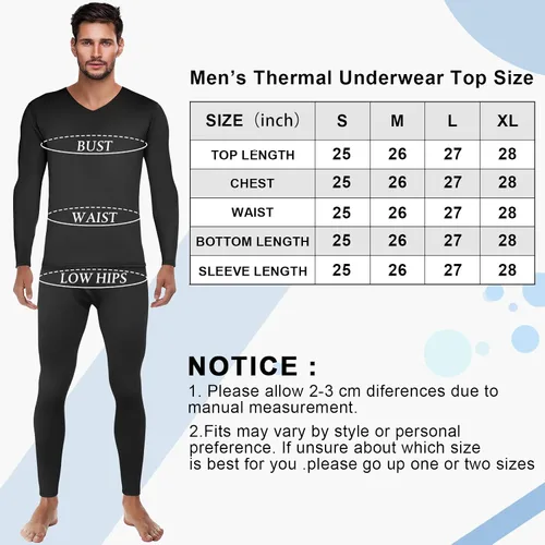 Vista 6 de Patelai Juego de 3 ropa interior térmica para hombre, capa base cálida de invierno, cuello en V, forro polar térmico para clima frío