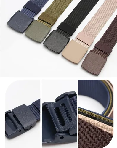 Vista 5 de Cinturón táctico militar respirable de nylon de los hombres de la lona con la hebilla plás Beige