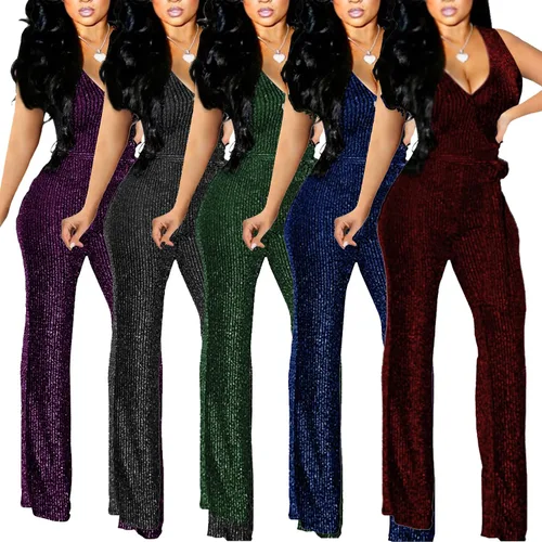 Vista 2 de Womens Jumpsuits Elegant Plus Size Sexy Long Sleeve Party Clubwear Casual Rompers for Womens Glitter Sparkly Dressy Pants