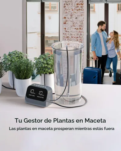 Vista 6 de Riego automático para plantas en maceta, utilizando un temporizador programable inteligente, cuenta con una pantalla LED impermeable, una batería