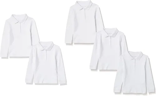 Vista 5 de Amazon Essentials - Polos de manga larga con tejido de doble punto para niñas y niñas pequeñas, paquete múltiple Paquete de 5 negro