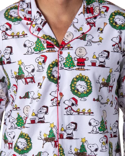Vista 3 de INTIMO Peanuts Charlie Brown Snoopy Button Sleep Family - Conjunto de pijama navideño