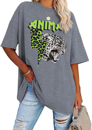 Vista 40 de Aoang Camisetas gráficas de gran tamaño para mujer, cuello redondo, manga corta, blusa