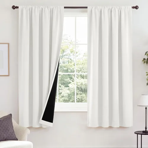 Vista 31 de NICETOWN Biscotti Beige 100% Cortinas opacas de 45" de largo para cocina, bolsillo con varilla para sótano completamente opaco, cortinas térmicas