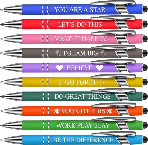 Vista 9 de 10 piezas bolígrafos para oficina, con citas inspiradoras sarcásticas, lápiz stylus táctil para pantalla, escrituras alentadoras, tinta negra