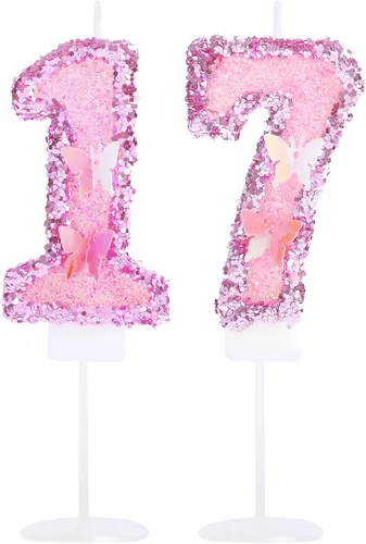 Vista 20 de Decoración de vela 3D con diseño de mariposa rosa número 10