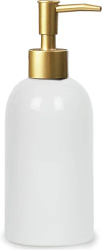 Vista 11 de Paquete de 2 dispensadores de jabón de cerámica verde con bomba dorada, botella dispensadora de loción cilíndrica de diseño moderno, dispensador