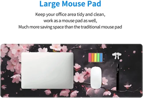 Vista 8 de Alfombrilla de mouse para juegos con diseño de flores y cerezas, base de goma antideslizante, alfombrilla de mouse extendida con bordes cosidos