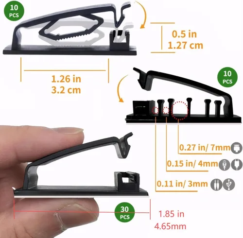 Vista 2 de Clips para cables, 50 unidades, clips autoadhesivos para organizar cables, organizador de cables, soportes para cables para electrodomésticos, PC