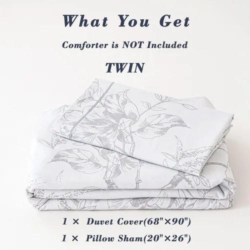 Vista 6 de Juegos de Fundas de Edredón Florales de Algodón 100% Natural de 2 Piezas - Funda de Edredón Blanco Grisáceo con Patrón de Flores y Ramas Lujosas