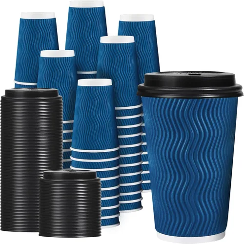 Vista 13 de Lamosi - Tazas de café con tapas, 12 onzas, paquete de 50 tazas desechables Rojo