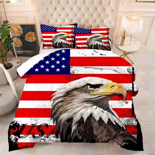 Vista 25 de kxry Juego de edredón de 250 años de Estados Unidos, tamaño individual, ropa de cama vintage de estatua de la libertad y bandera estadounidense