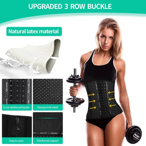 Vista 2 de Yeerovan Entrenador de cintura de látex para mujer, torso largo debajo del busto, faja deportiva para mujer, Negro
