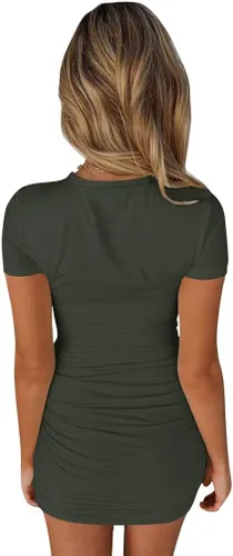 Vista 4 de LAGSHIAN Vestido corto entallado de manga corta con cordón para mujer