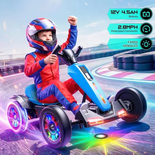Vista 3 de Hikole Go Kart eléctrico de 12 V para niños a partir de 3 años, plegable Azul