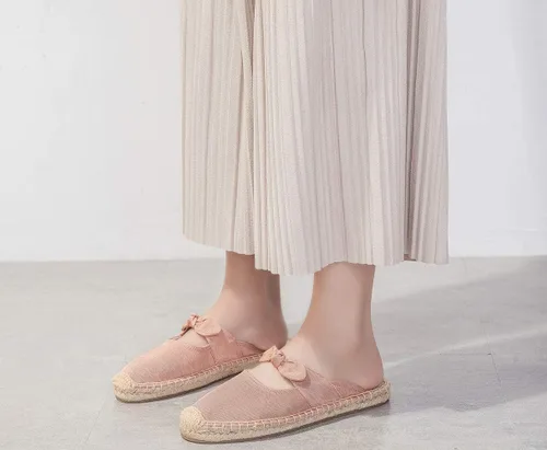 Vista 3 de Mocasines planos casuales con adornos de lazo para mujer, mocasines de lino, alpargatas Rosa