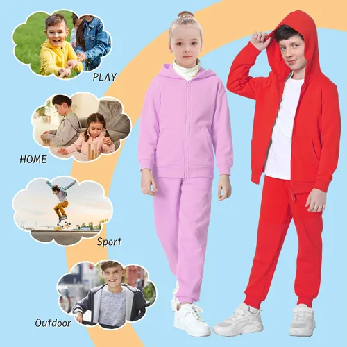 Vista 5 de AMERICLOUD Sudadera con capucha y cremallera para niños, suave y cepillado con capucha, con bolsillos, chaqueta deportiva para niños y niñas