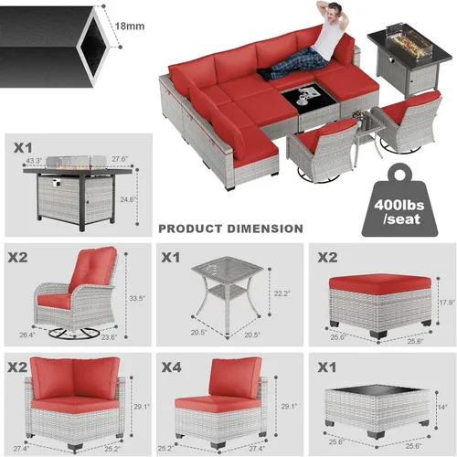 Vista 30 de Juego de sofá modular de mimbre de polietileno para exteriores Gris