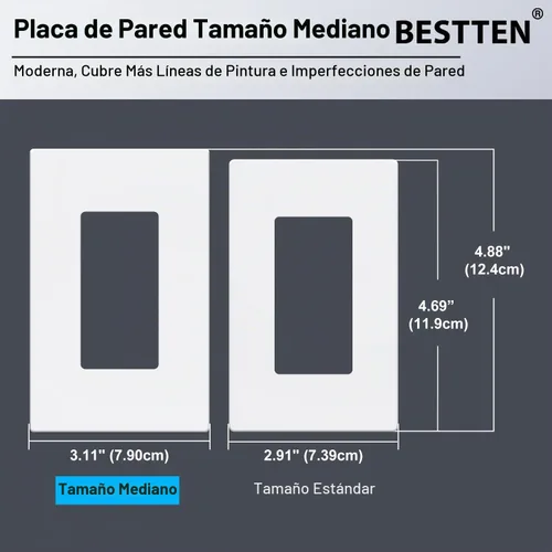 Vista 2 de BESTTEN - Placa de pared decorativa sin tornillos de 1 banda, tamaño mediano de 4.88 pulgadas de alto x 3.11 pulgadas de ancho, USWP6 blanco nieve