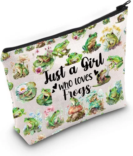 Vista 8 de LEVLO Bolsa de maquillaje cosmética de rana divertida, regalo para amantes de los animales, solo una chica que ama a las ranas, bolsa de maquillaje