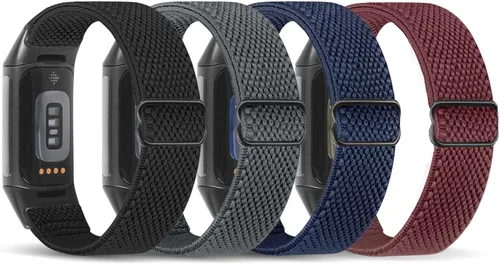 Vista 13 de enkic Bandas elásticas de nailon compatibles con Fitbit Charge 5, paquete de 4 correas elásticas suaves y ajustables, transpirables, correa