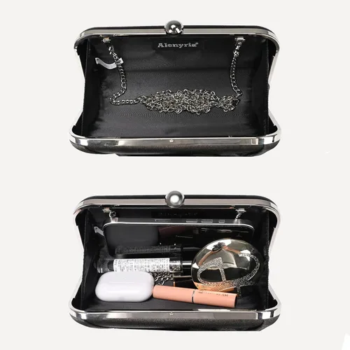 Vista 5 de Elegante bolso de mano de satén para mujer con lazo de diamantes de imitación, bolso formal para boda, fiesta, baile de graduación, cóctel