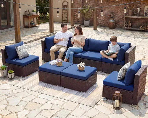 Vista 16 de NICESOUL Juego de muebles de patio de ratán extra grande con mesa para fogata de gas y propano, 29.3 pulgadas, respaldo alto, cómodos conversaciones